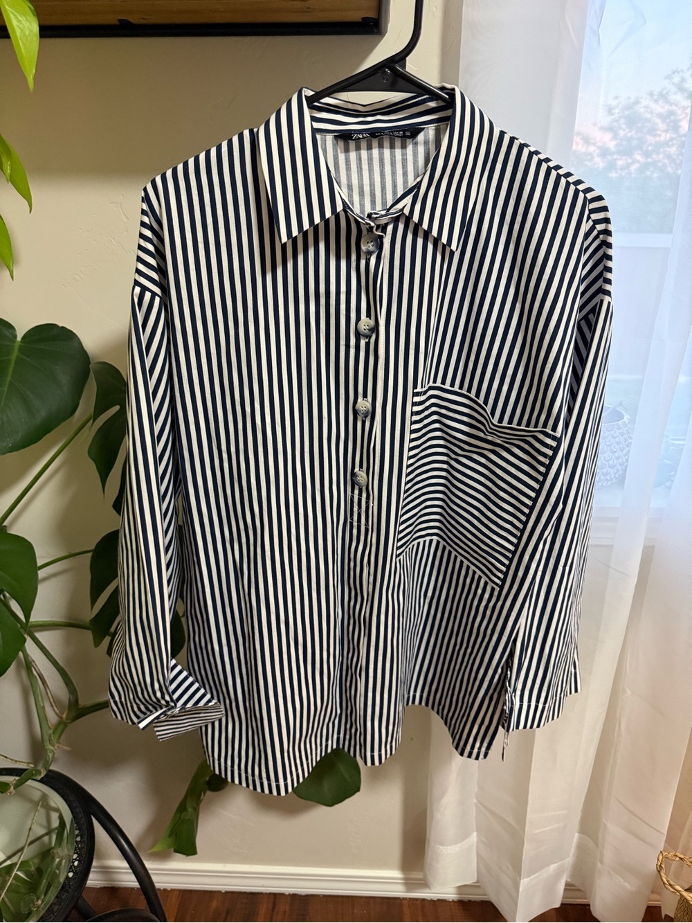 Zara Black and White Vertical Stripe Button-Down Shirt